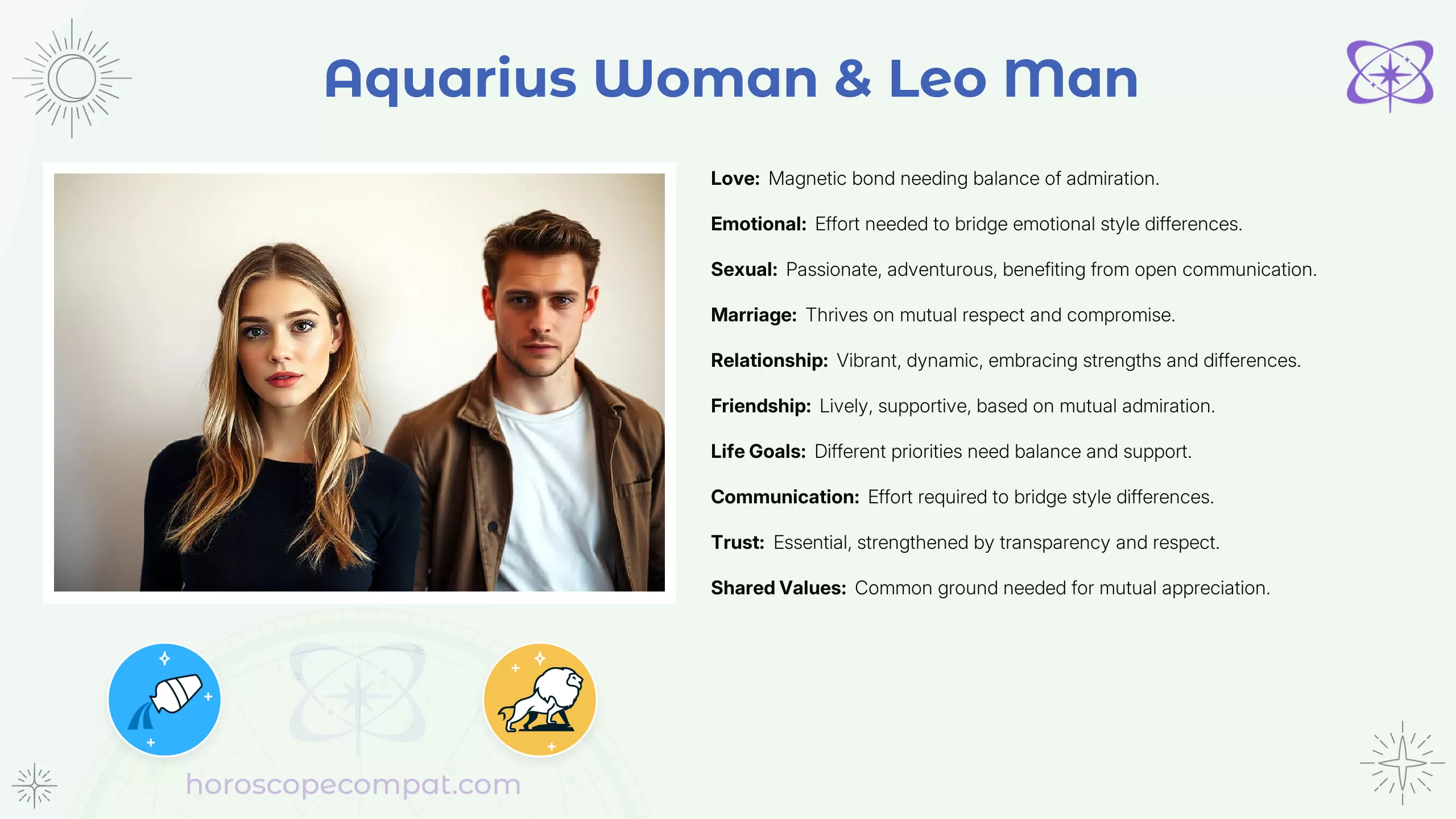 Aquarius Woman and Leo Man Compatibility