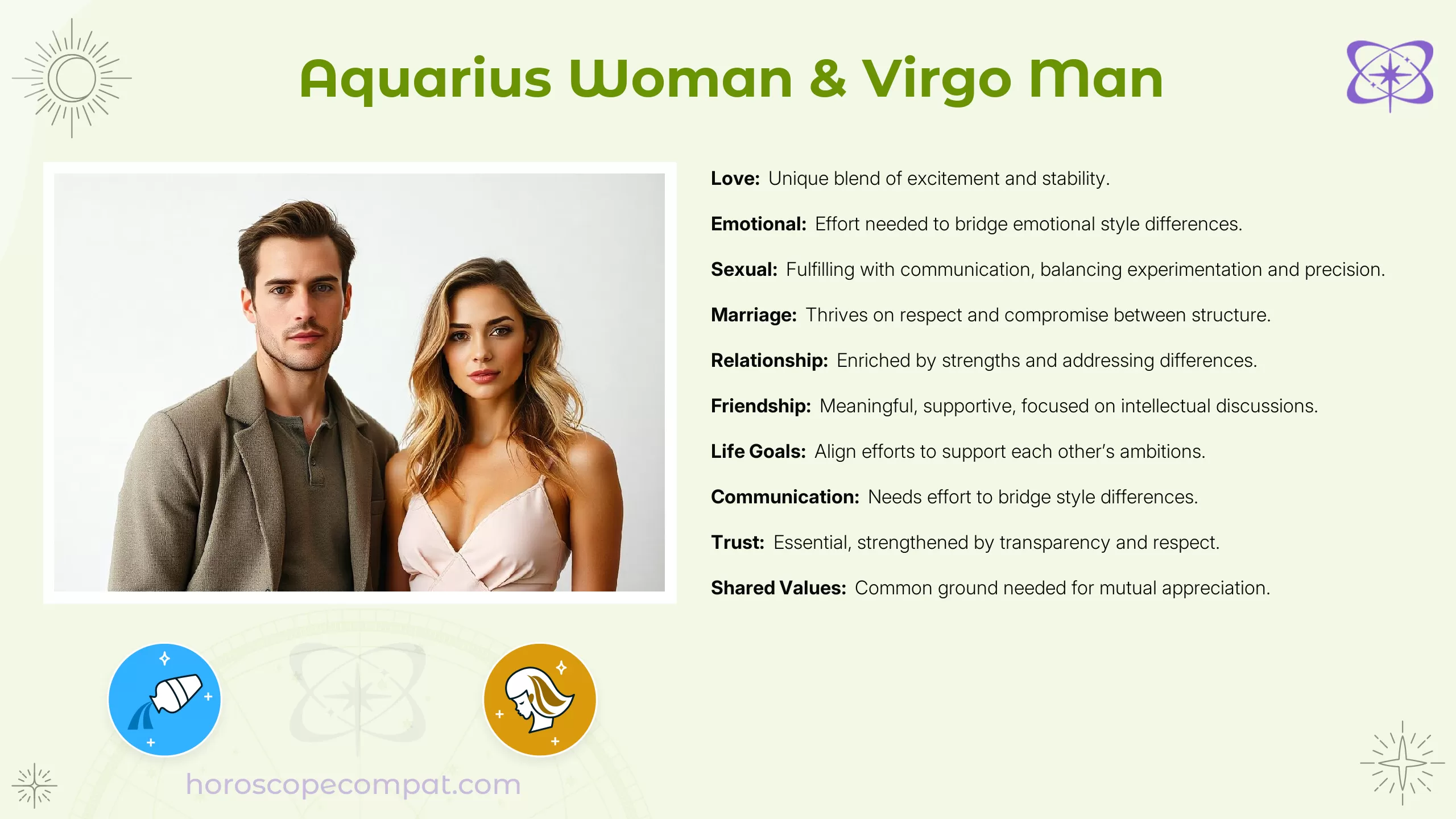 Aquarius Woman and Virgo Man Compatibility