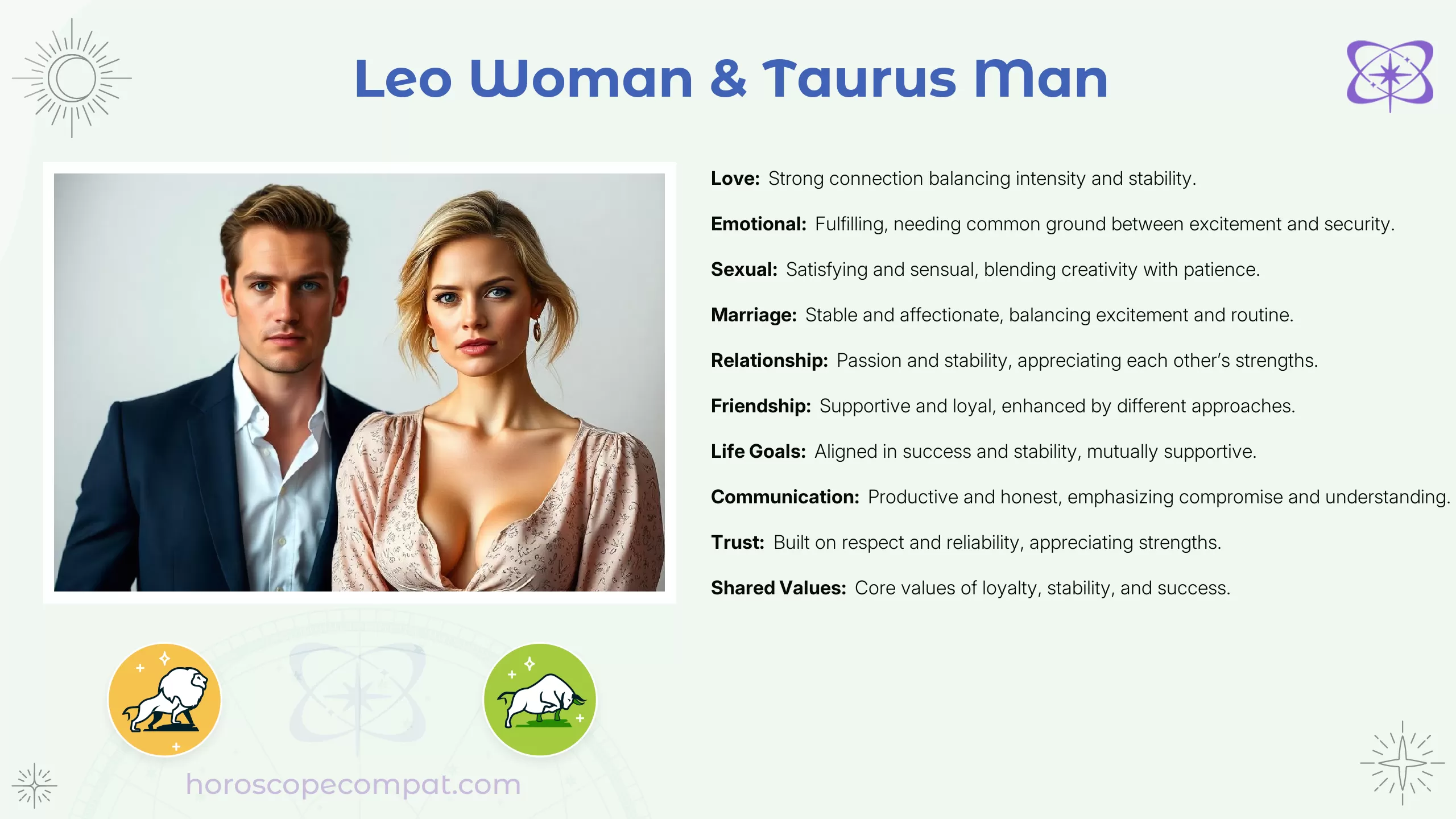 Leo Woman and Taurus Man Compatibility