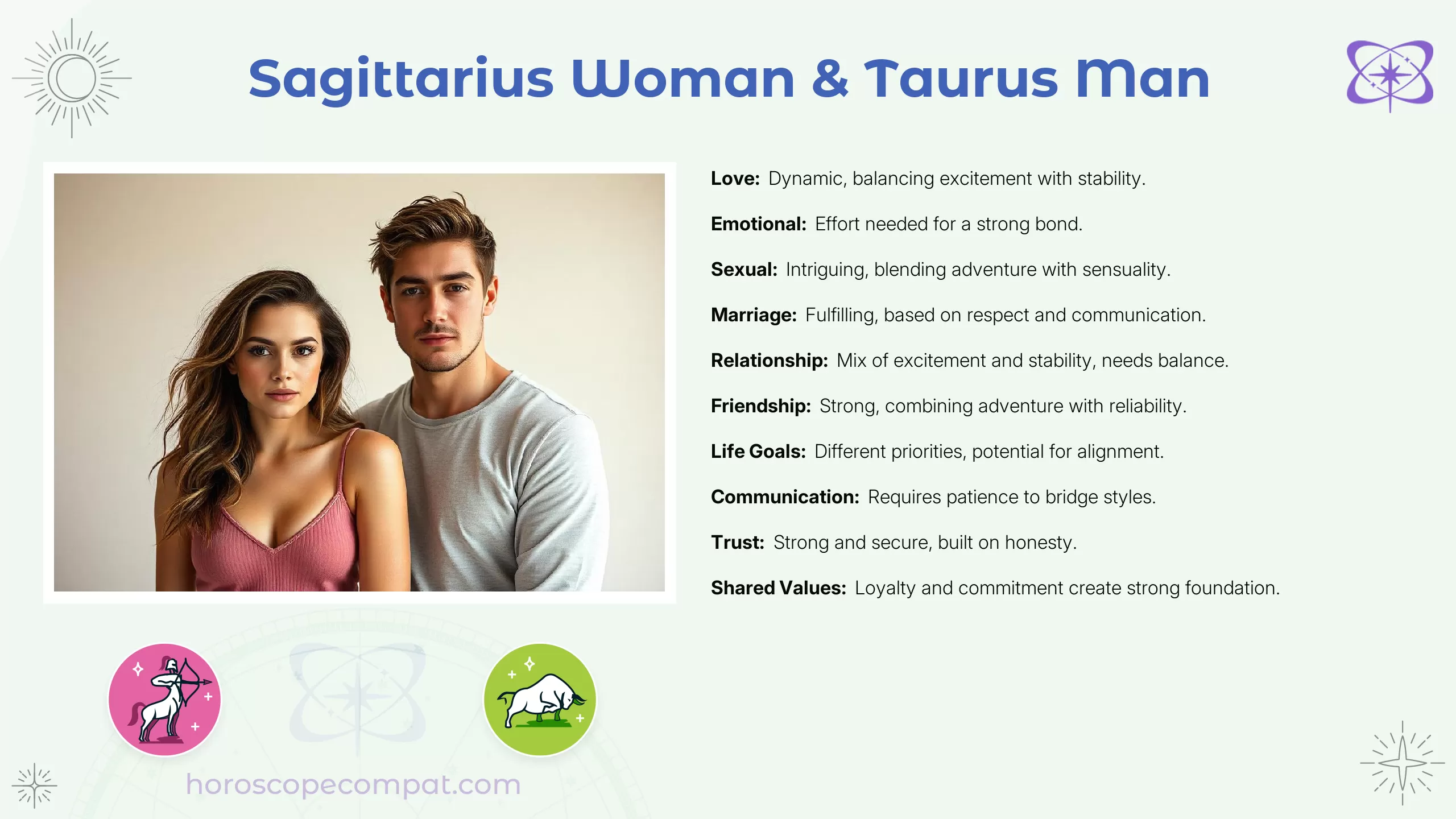 Sagittarius Woman and Taurus Man Compatibility