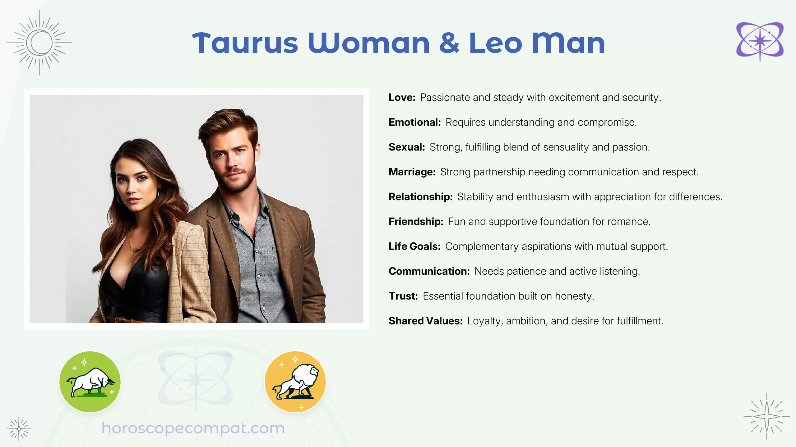 Taurus Woman and Leo Man Compatibility